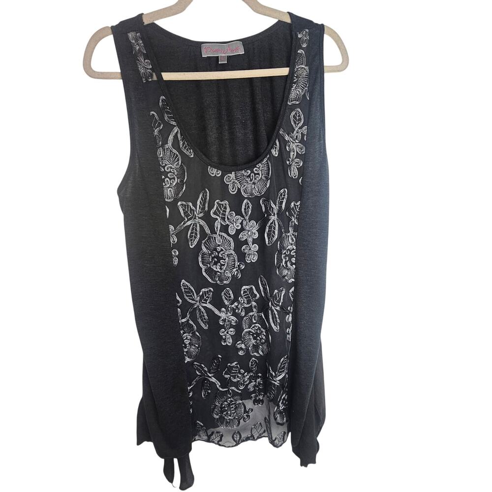 Pretty Angel Womens Floral Embroidered Linen Blend Tank Size L Whimsygoth Artsy